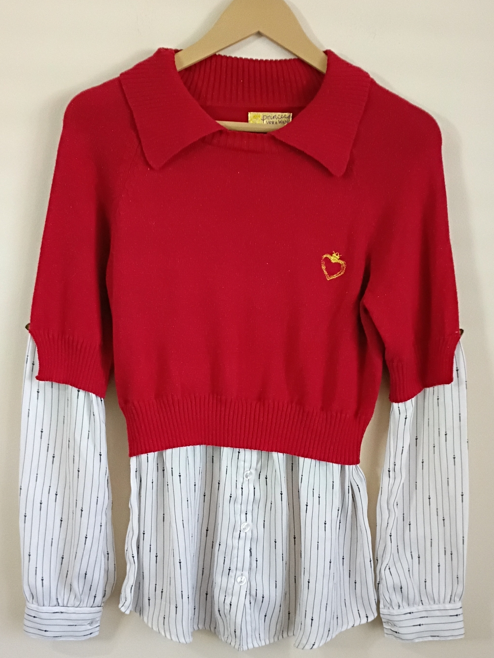 princess vera wang Red Layered Sweater Shirt with White Striped Shirt Hem